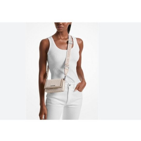 MICHAEL KORS Jet Set Logo nylon phone crossbody bag wallet -LIGHT SAND /BEIGE - Picture 7 of 7